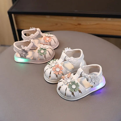 Toddler Girls Lightweight Flower Bow LED Sandals