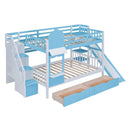 Full-Over-Full Castle Bunk Bed with Slide, Shelves, and Drawers childrensterritory