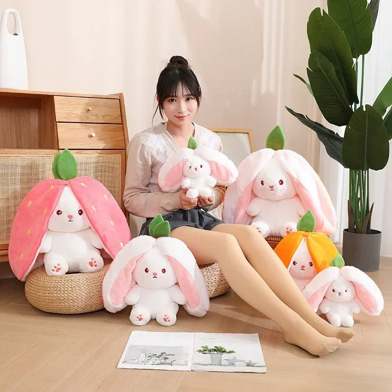 Zipper Strawberry Rabbit Doll Plush Toys for Kids