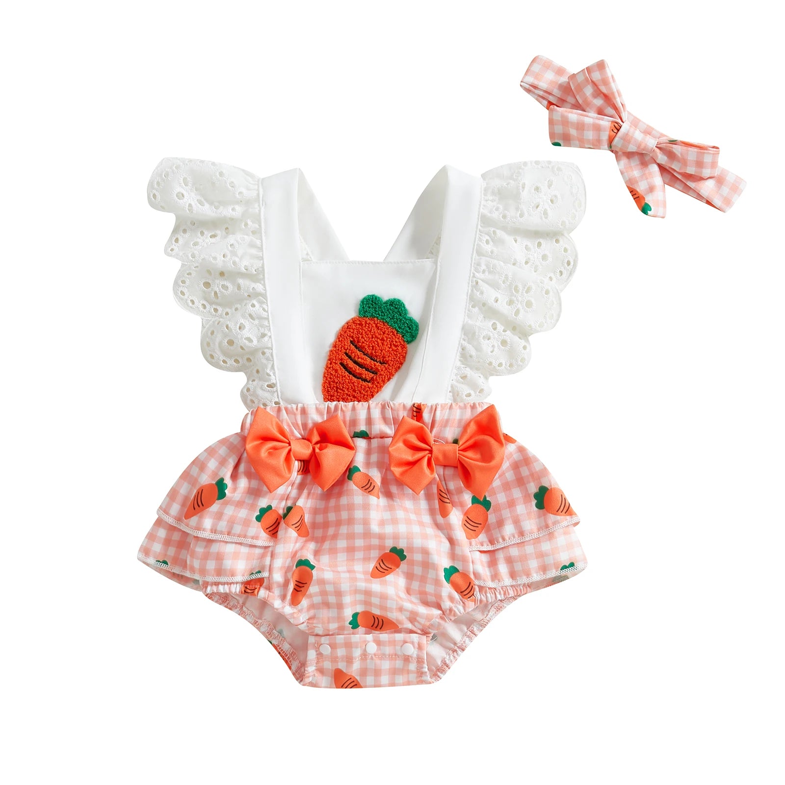 Baby Girl Square Neck Carrot Print Bodysuit with Headband childrensterritory