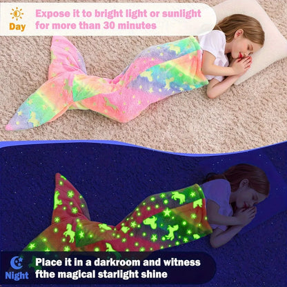 Soft Glow-in-the-Dark Flannel Mermaid Tail Blankets childrensterritory