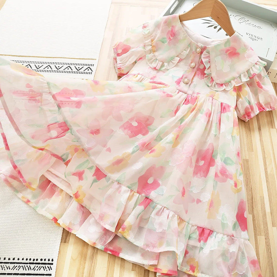 Kids Girl Floral Print Short Sleeve Summer Party Dress