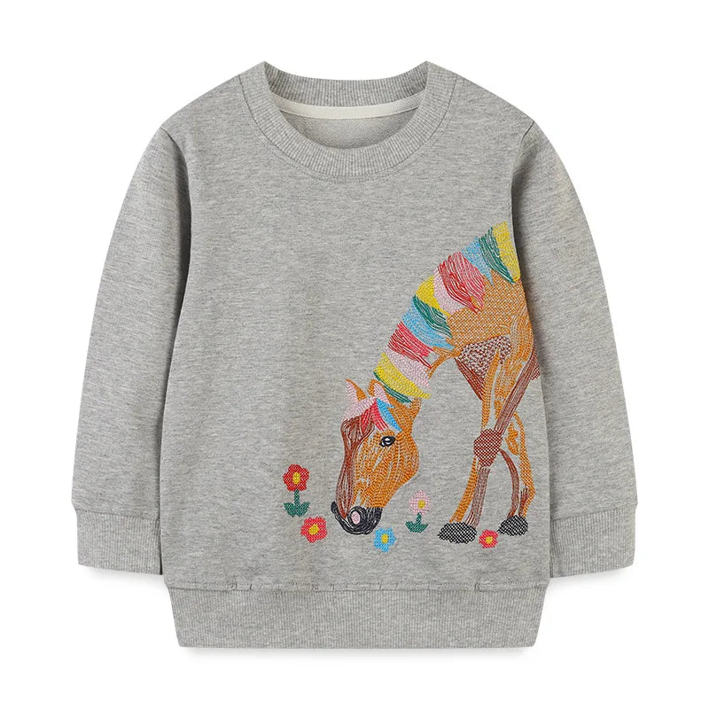 Pretty Horse Design Kids Girls Grey Sweatshirt