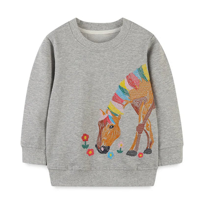 Pretty Horse Design Kids Girls Grey Sweatshirt childrensterritory