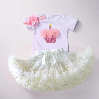 Newborn Girls White Bodysuit with Pettiskirt Tutu Outfits childrensterritory