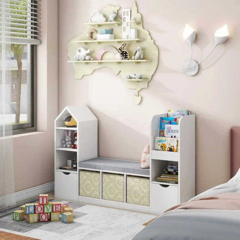 Kids Toy Storage Organizer and Bookshelf with Reading Nook