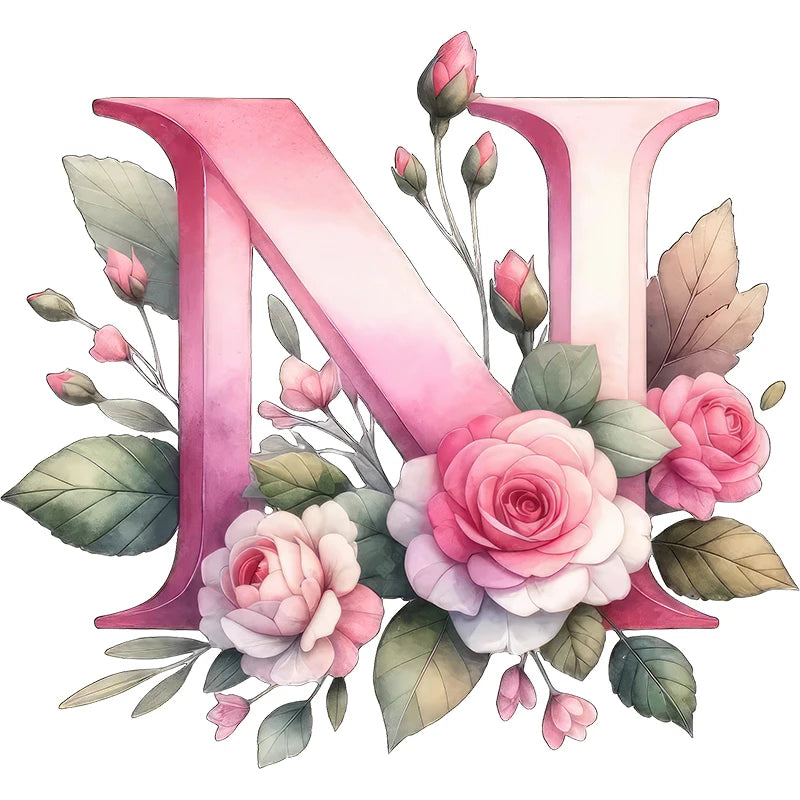 Self-Adhesive Pink Flower Letter Art Wall Decals childrensterritory