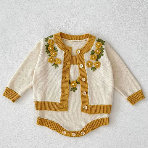 Baby Girl Hollow Out Knitwear Outfit Set