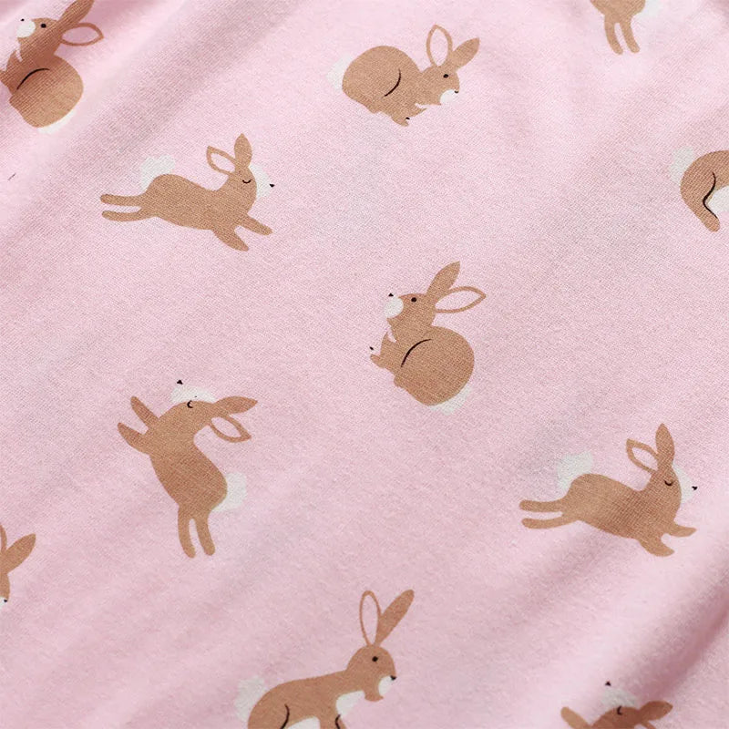 Girls Short Sleeves Rabbit Cartoon Print Summer Dresses childrensterritory