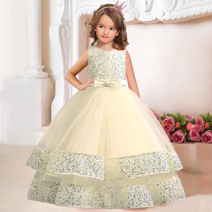 Sequins Bowknot Design Long Princess Dresses for Girls childrensterritory