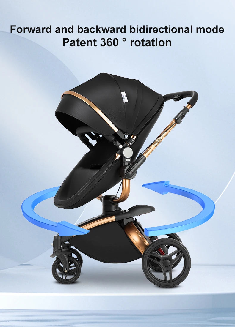 Luxury 3 IN 1 PU Leather 360-Degree Rotating Baby Stroller childrensterritory