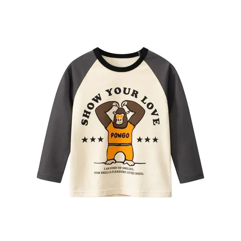Rugby Letter Print Kids Boys Bottoming Cotton T-shirts
