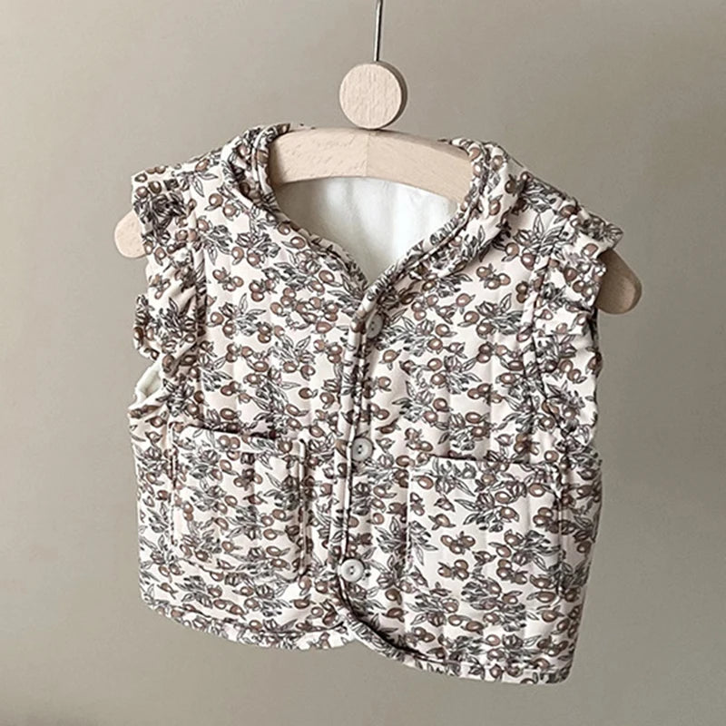 Kids Sleeveless Cotton-padded Printed Warm Coats childrensterritory
