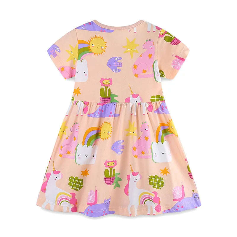 Kids Girls Cartoon Print Summer Cotton Dress childrensterritory