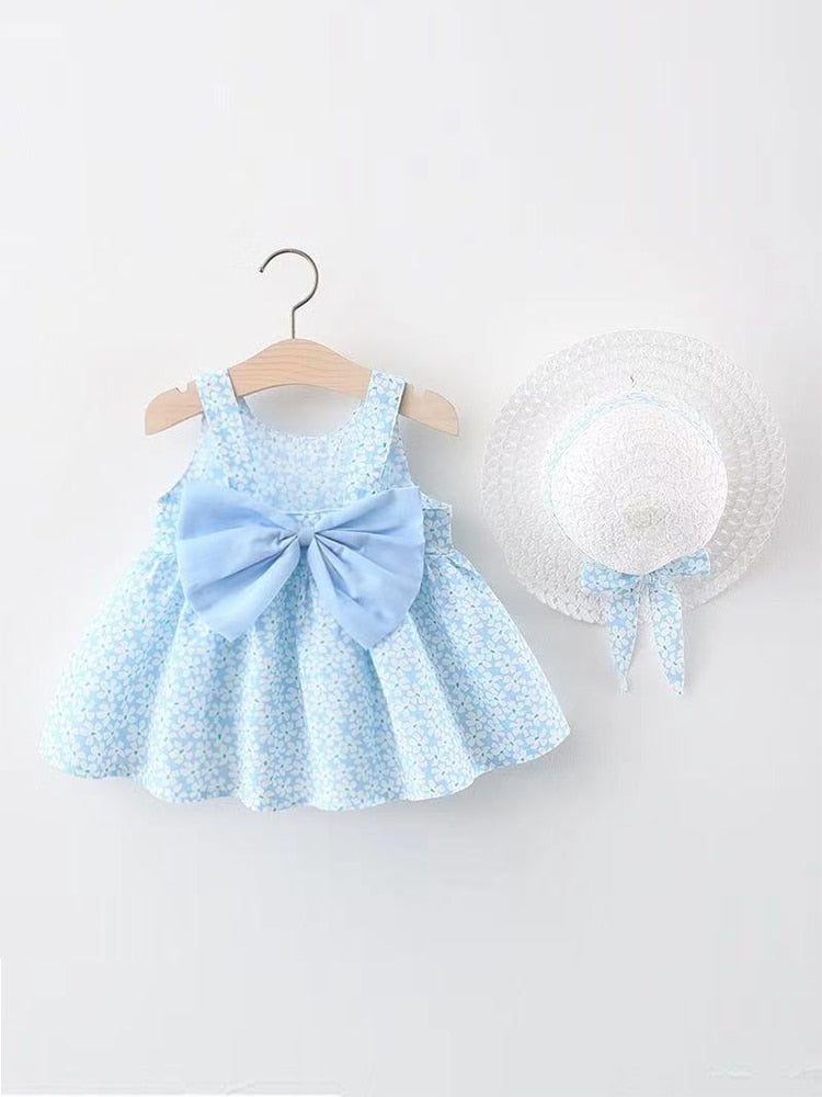 Floral Print Bow Design Baby Girl Beach Summer Dresses childrensterritory