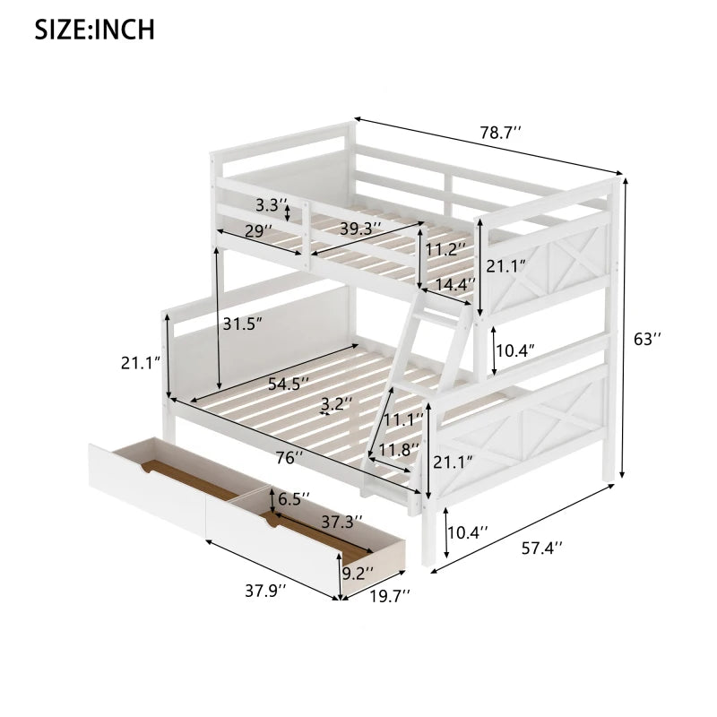 A Twin Over Bunk Bed Featuring Storage Drawers and Ladders childrensterritory