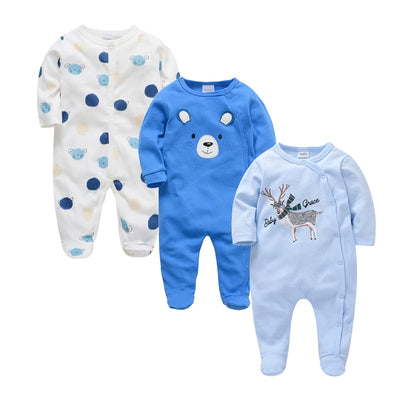 3-4 Pcs/Lot Baby Girls Boys Cartoon Design Cotton Rompers