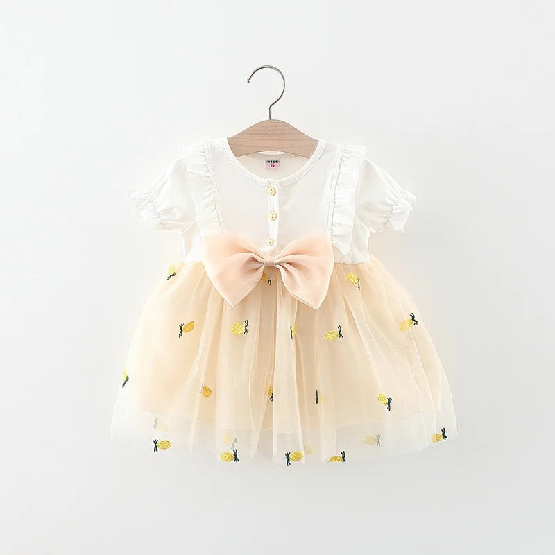 Baby Girls Bow Design Short Sleeves Summer Dresses