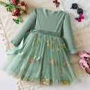 Girls ' Long-Sleeved Flower Design Birthday Party Dress childrensterritory