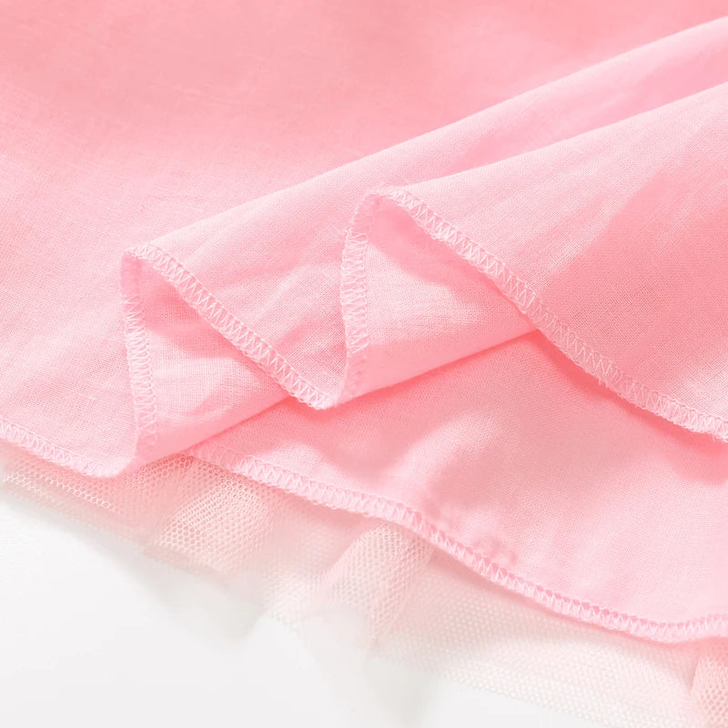 Girls Pink Cartoon Print Summer Princess Dresses