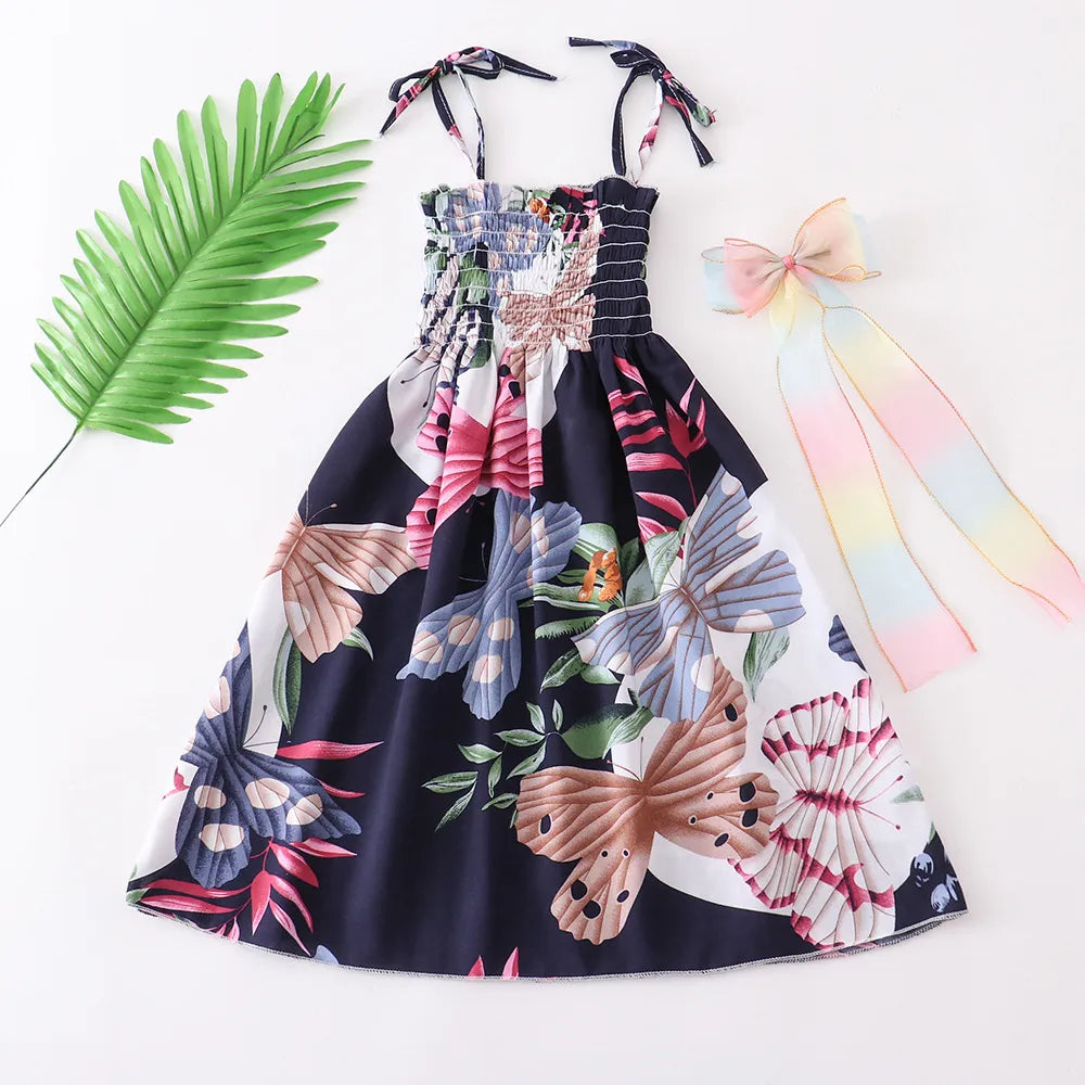 Bohemian Style Kids Girls Floral Sling Ruffles Beach Dresses childrensterritory