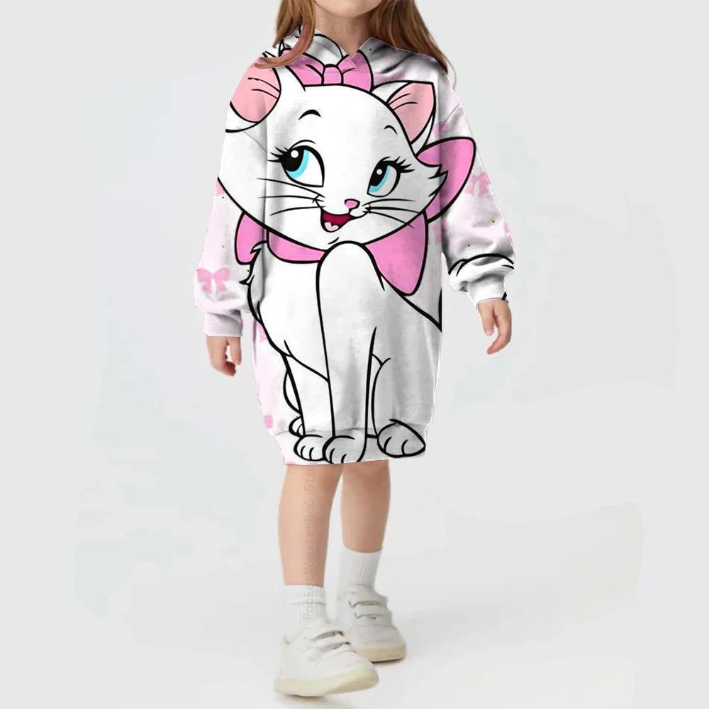 Kids Girls Cute Cat Print Casual Hoodie Dresses