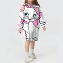 Kids Girls Cute Cat Print Casual Hoodie Dresses childrensterritory