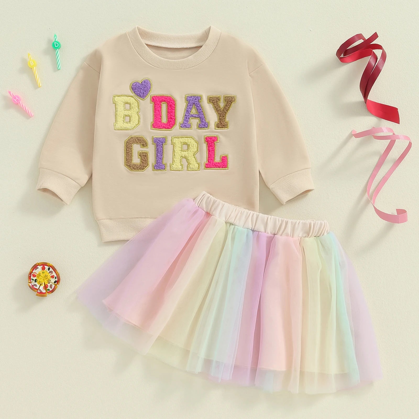 Little Girls' Embroidery Tops + Tutu Skirt Birthday Outfits