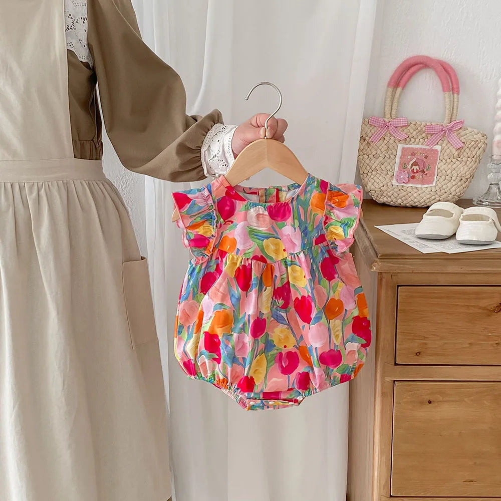 Newborn Girl Colorful Cotton Romper for Summer