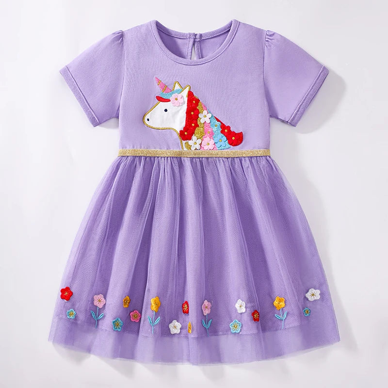 Cartoon Embroidered Little Girls Summer Cotton Dresses childrensterritory