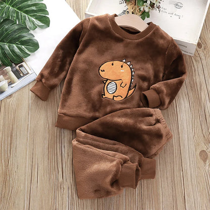 Kids Bear Leader Design Thick Coral Velvet Homewear Set childrensterritory