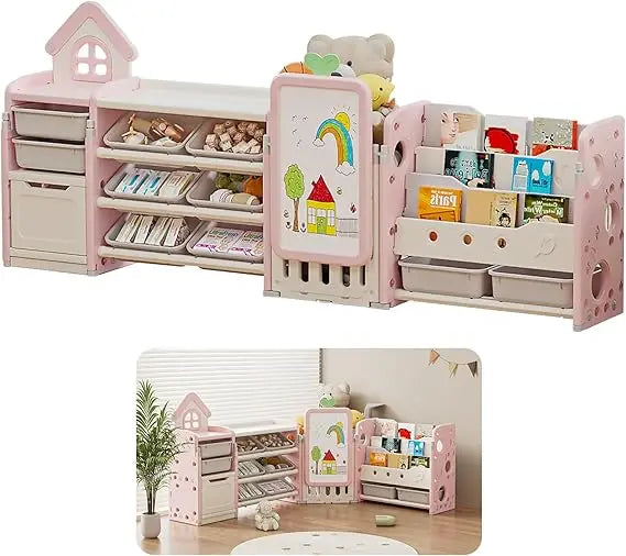 Multipurpose Toy Storage Rack and Drawing Board for Kids