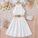 Kids Girls Off Shoulder Formal Summer Party Dresses With Belt