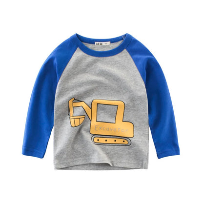 Cartoon Excavator Print Kids Boys Cotton T-shirts