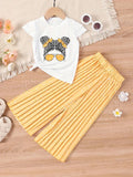 Little Girls Printed Top with Wide Leg Pants Two Piece Clothing Sets childrensterritory