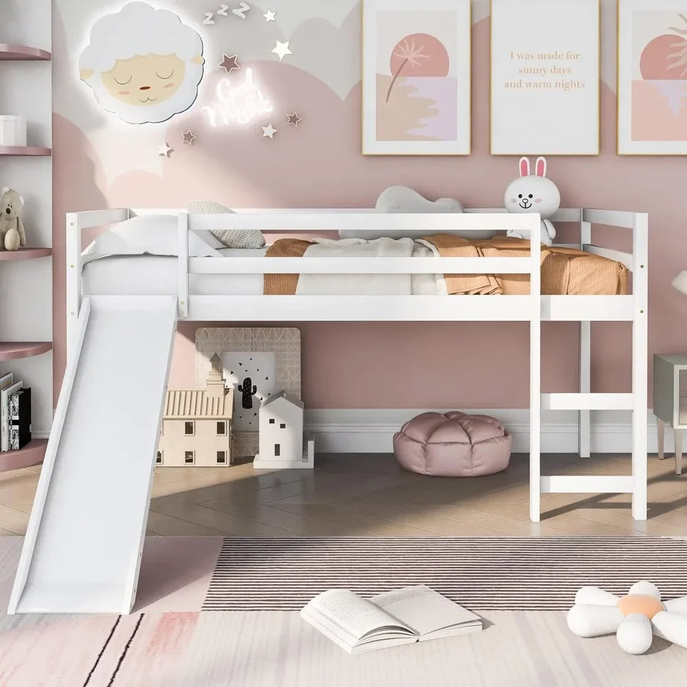 Kids Wooden Loft Bed with Climbing Ladder &amp; Storage Space