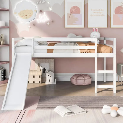 Kids Wooden Loft Bed with Climbing Ladder &amp; Storage Space