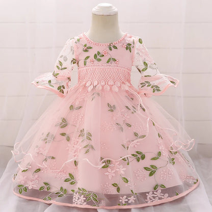 Baby Girl Flower Embroidery 1st Birthday Princess Dress