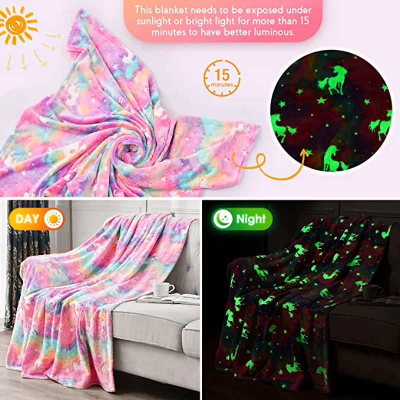 Soft Cozy Glow in The Dark Unicorn Blanket for Kids childrensterritory