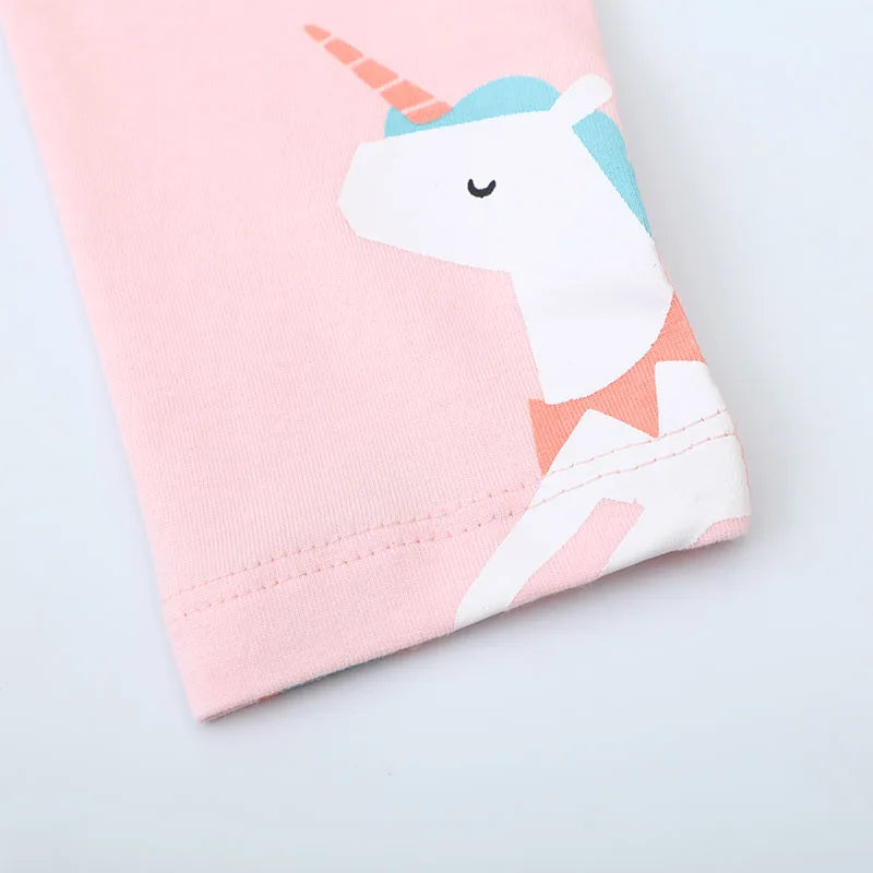 Cartoon Unicorn Design Little Girls Cotton Stretch Pants childrensterritory