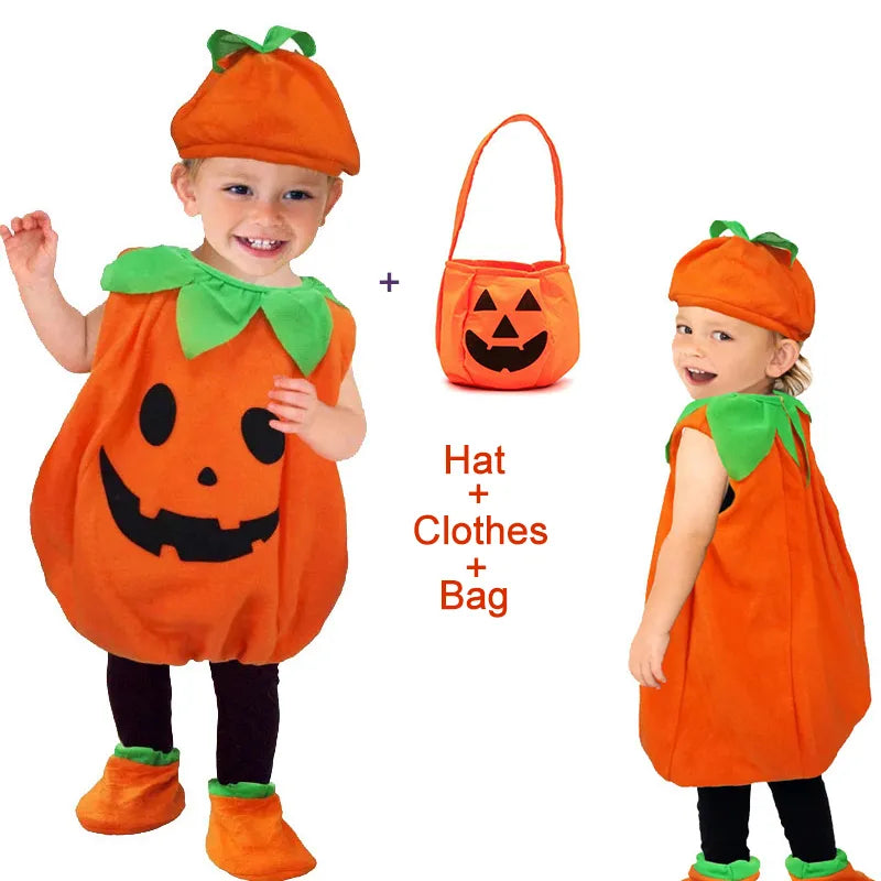 Kids Girls Fancy Cosplay Dresses for Halloween with Pumpkin Bag childrensterritory