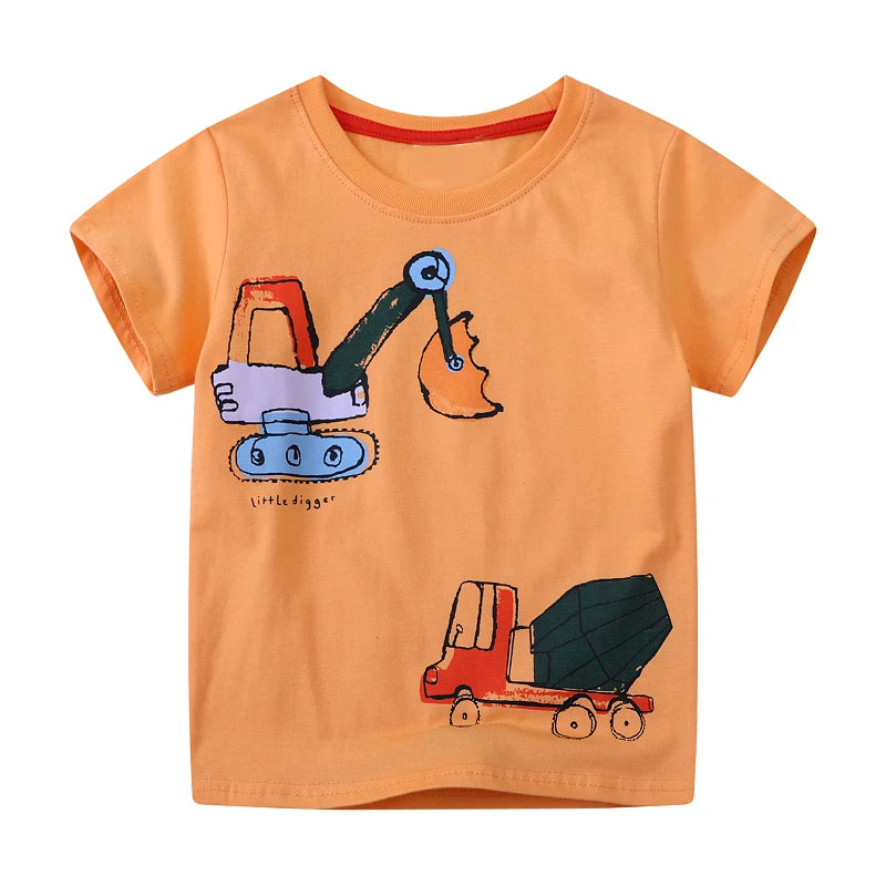 Little Boys Excavators Print Cotton T-shirts for Summer childrensterritory