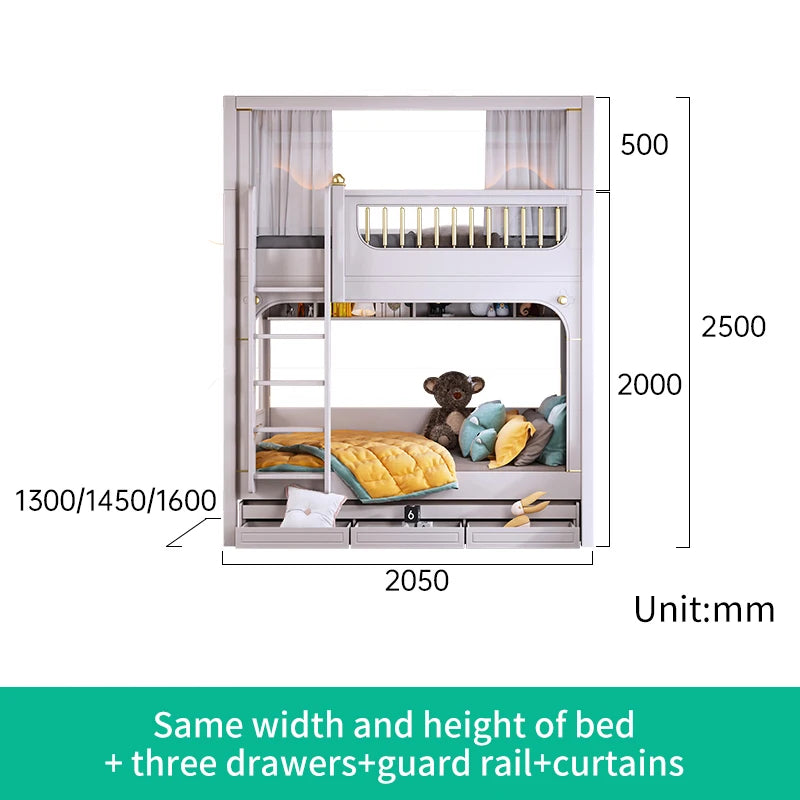 Multifunctional Kids Bunk Bed with Safety Fence and Storage childrensterritory