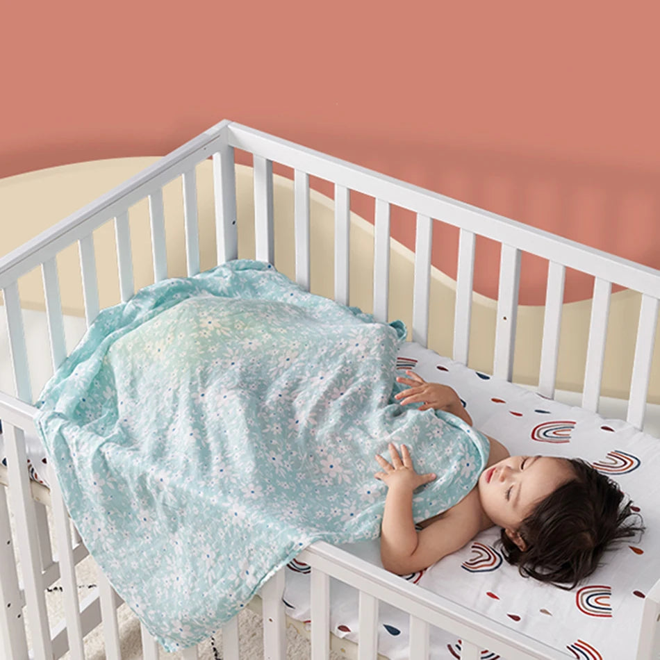 Print Bamboo Cotton Muslin Baby Swaddle, 4PCS Gift Set