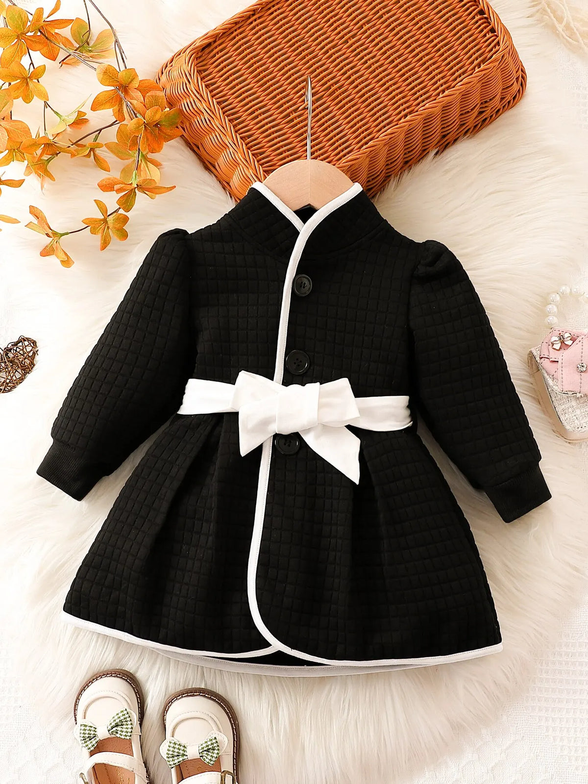 Girls’ Long-Sleeve Winter Dress with Belted Design childrensterritory