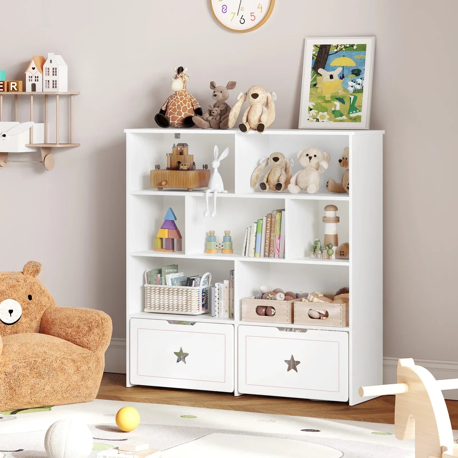 Kids Toy/Book Shelf with 7 Cubbies &amp; 2 Rolling Drawers