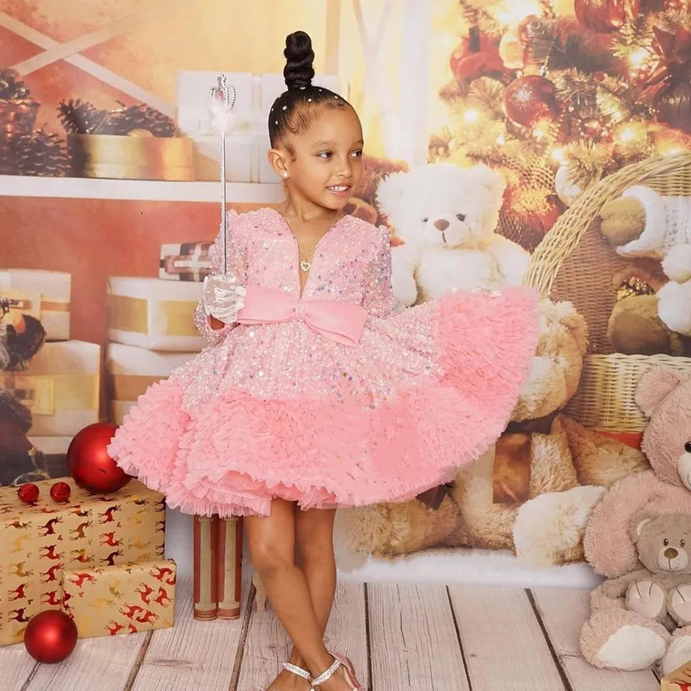 Pink Glitter Tiered Tutu Princess Birthday Party Prom Gown childrensterritory