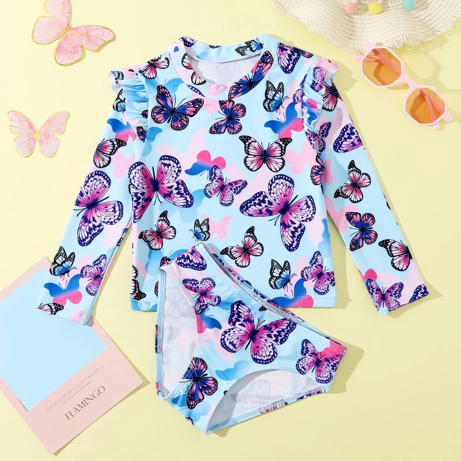 Butterfly Print Kids Girls Baby 2Pcs Swimming Suit
