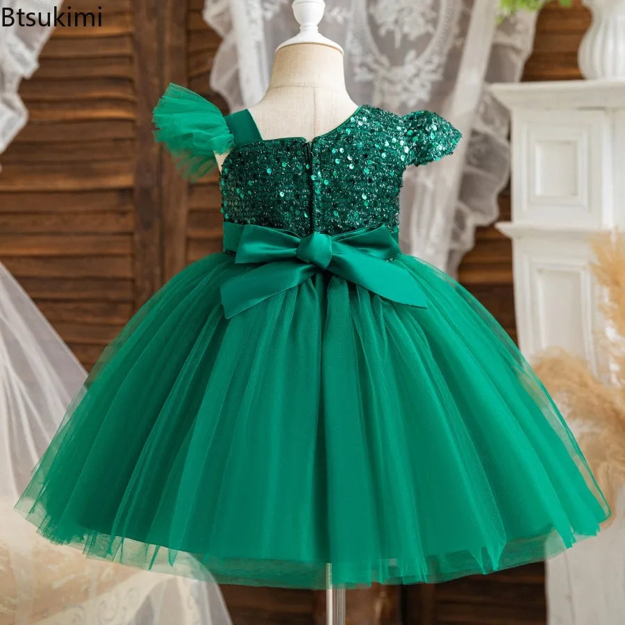 Baby Girls Sequins Fly Sleeves Tutu Wedding Party Princess Outfits