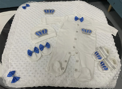 5pcs Sequin Bling Crown Design Baby Girl Welcome Home Outfits childrensterritory